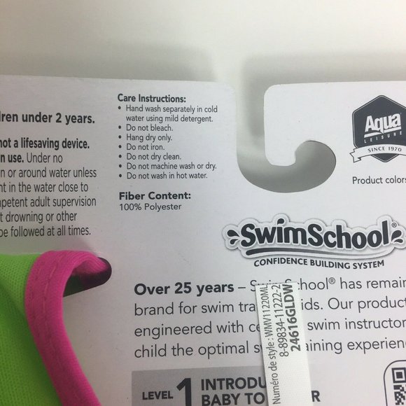 Swim School Swim Training Vest Level 2 UPF 50 33-55 LBS 22" Chest Flamingo New - Picture 6 of 12